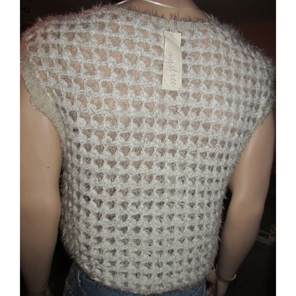 Mystree Women's Beige Open Knit Sleeveless Sweater Size M/L - Picture 6 of 9